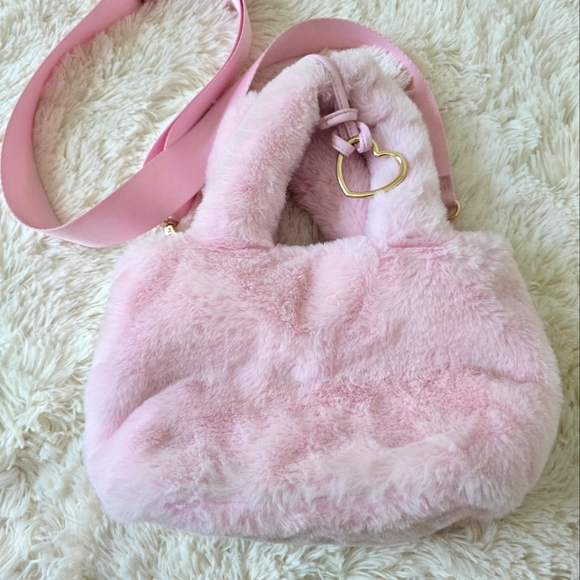 Icing Pink and Gold Shoulder Bag with Plush Texture and Rounded Shape - Picture 15 of 15
